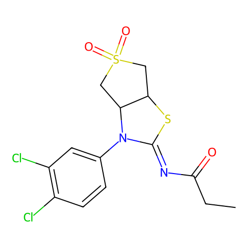 (Z)-N-(3-(3,4-dichlorophenyl)-5,5-dioxidotetrahydrothieno[3,4-d]thiazol-2(3H)-ylidene)propionamide structure
