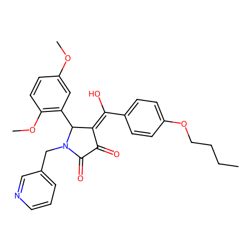 (4E)-4-[(4-butoxyphenyl)-hydroxymethylidene]-5-(2,5-dimethoxyphenyl)-1-(pyridin-3-ylmethyl)pyrrolidine-2,3-dione structure