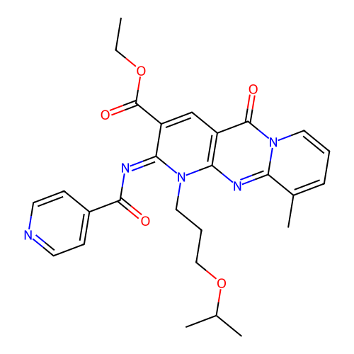 (Z)-ethyl 2-(isonicotinoylimino)-1-(3-isopropoxypropyl)-10-methyl-5-oxo-2,5-dihydro-1H-dipyrido[1,2-a:2',3'-d]pyrimidine-3-carboxylate structure