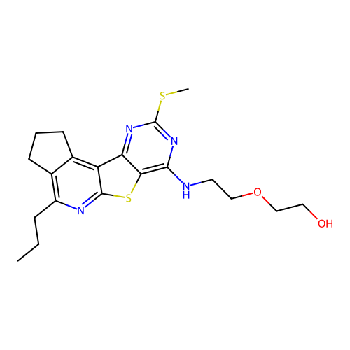 2-(2-((9-(methylthio)-4-propyl-2,3-dihydro-1H-cyclopenta[4',5']pyrido[3',2':4,5]thieno[3,2-d]pyrimidin-7-yl)amino)ethoxy)ethanol structure