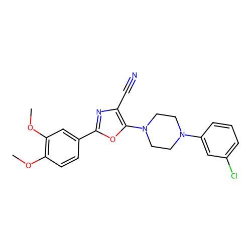 5-[4-(3-chlorophenyl)piperazin-1-yl]-2-(3,4-dimethoxyphenyl)-1,3-oxazole-4-carbonitrile structure