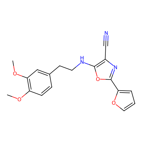 5-{[2-(3,4-dimethoxyphenyl)ethyl]amino}-2-(furan-2-yl)-1,3-oxazole-4-carbonitrile structure