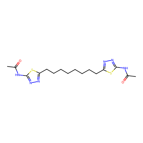 N,N'-(octane-1,8-diyldi-1,3,4-thiadiazol-2-yl-5-ylidene)diacetamide structure