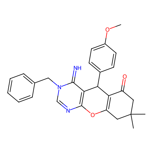 3-benzyl-4-imino-5-(4-methoxyphenyl)-8,8-dimethyl-3,4,5,7,8,9-hexahydro-6H-chromeno[2,3-d]pyrimidin-6-one structure