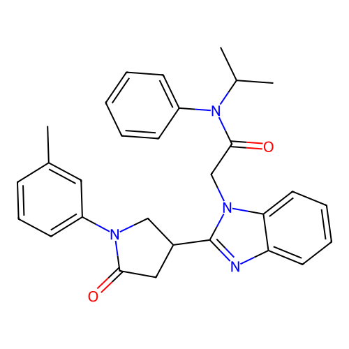 2-{2-[1-(3-methylphenyl)-5-oxopyrrolidin-3-yl]-1H-1,3-benzodiazol-1-yl}-N-phenyl-N-(propan-2-yl)acetamide structure