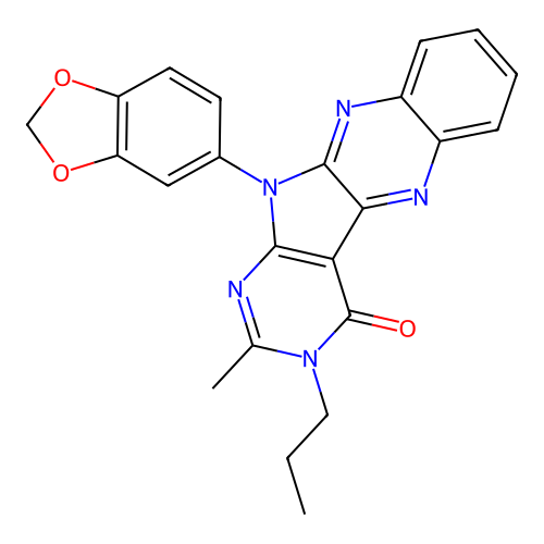 11-(1,3-benzodioxol-5-yl)-2-methyl-3-propyl-3,11-dihydro-4H-pyrimido[5',4':4,5]pyrrolo[2,3-b]quinoxalin-4-one structure