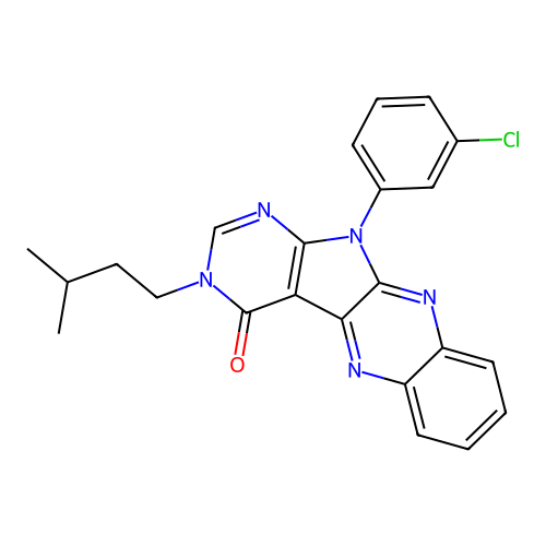 11-(3-chlorophenyl)-3-(3-methylbutyl)-3,11-dihydro-4H-pyrimido[5',4':4,5]pyrrolo[2,3-b]quinoxalin-4-one structure