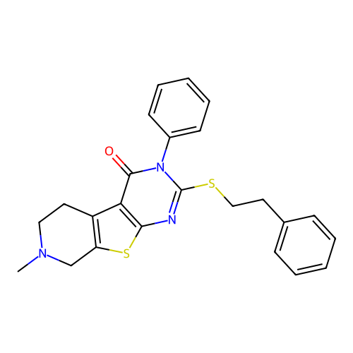 7-methyl-2-(phenethylthio)-3-phenyl-5,6,7,8-tetrahydropyrido[4',3':4,5]thieno[2,3-d]pyrimidin-4(3H)-one structure
