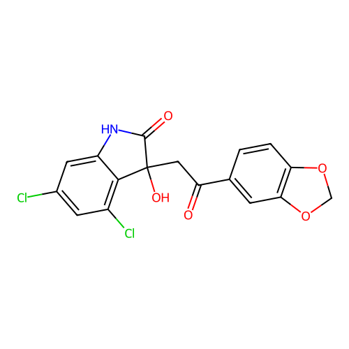3-(2-(Benzo[d][1,3]dioxol-5-yl)-2-oxoethyl)-4,6-dichloro-3-hydroxyindolin-2-one structure