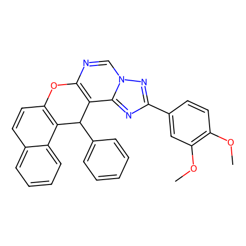 2-(3,4-dimethoxyphenyl)-14-phenyl-14H-benzo[5,6]chromeno[3,2-e][1,2,4]triazolo[1,5-c]pyrimidine structure