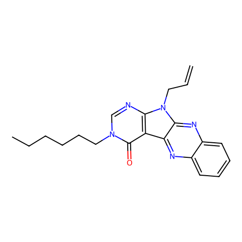 11-allyl-3-hexyl-3H-pyrimido[5',4':4,5]pyrrolo[2,3-b]quinoxalin-4(11H)-one structure