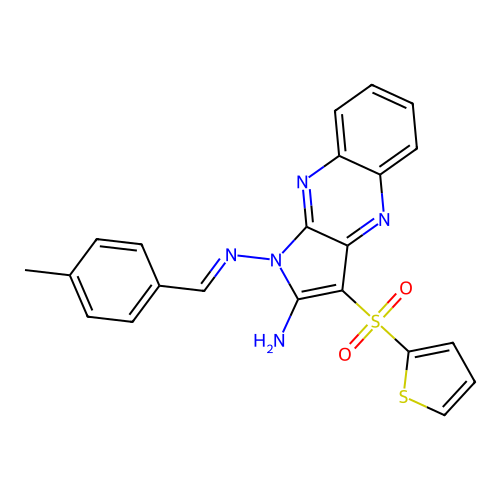 (E)-N1-(4-methylbenzylidene)-3-(thiophen-2-ylsulfonyl)-1H-pyrrolo[2,3-b]quinoxaline-1,2-diamine structure
