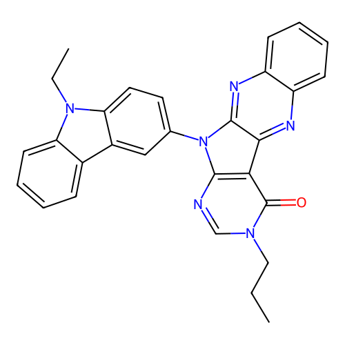 11-(9-ethyl-9H-carbazol-3-yl)-3-propyl-3,11-dihydro-4H-pyrimido[5',4':4,5]pyrrolo[2,3-b]quinoxalin-4-one structure