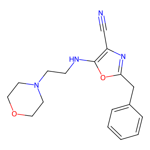 2-Benzyl-5-{[2-(morpholin-4-yl)ethyl]amino}-1,3-oxazole-4-carbonitrile structure