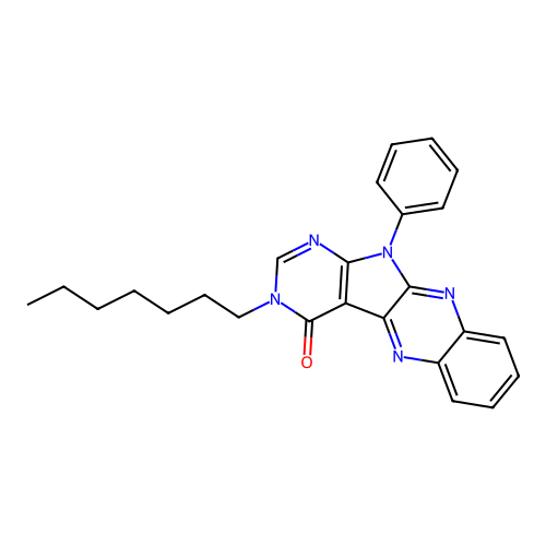 3-heptyl-11-phenyl-3H-pyrimido[5',4':4,5]pyrrolo[2,3-b]quinoxalin-4(11H)-one structure