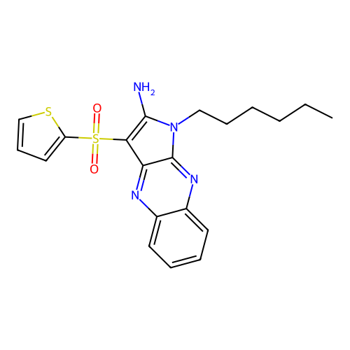 1-hexyl-3-(thiophen-2-ylsulfonyl)-1H-pyrrolo[2,3-b]quinoxalin-2-amine structure