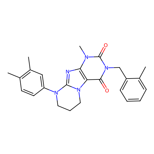 9-(3,4-dimethylphenyl)-1-methyl-3-(2-methylbenzyl)-6,7,8,9-tetrahydropyrimido[2,1-f]purine-2,4(1H,3H)-dione structure