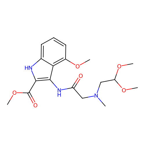 methyl 3-{[N-(2,2-dimethoxyethyl)-N-methylglycyl]amino}-4-methoxy-1H-indole-2-carboxylate structure