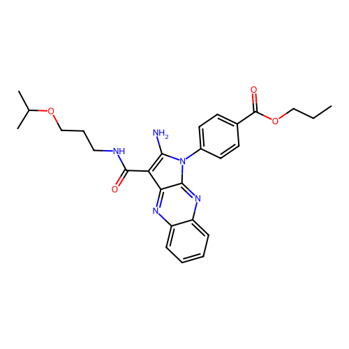 propyl 4-(2-amino-3-((3-isopropoxypropyl)carbamoyl)-1H-pyrrolo[2,3-b]quinoxalin-1-yl)benzoate structure