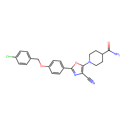 1-[2-[4-[(4-chlorophenyl)methoxy]phenyl]-4-cyano-1,3-oxazol-5-yl]piperidine-4-carboxamide structure