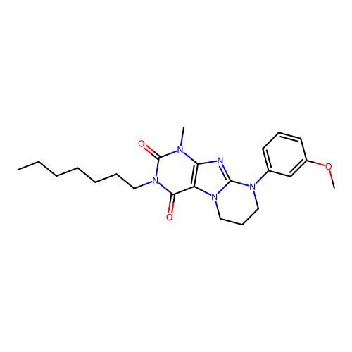 3-heptyl-9-(3-methoxyphenyl)-1-methyl-6,7,8,9-tetrahydropyrimido[2,1-f]purine-2,4(1H,3H)-dione structure