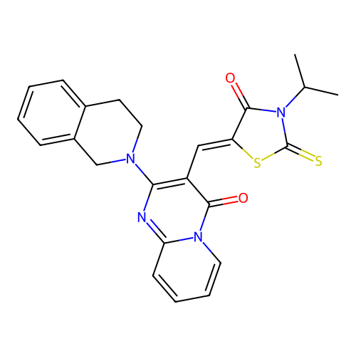 5-((Z)-1-{2-[3,4-dihydro-2(1H)-isoquinolinyl]-4-oxo-4H-pyrido[1,2-a]pyrimidin-3-yl}methylidene)-3-isopropyl-2-thioxo-1,3-thiazolan-4-one structure