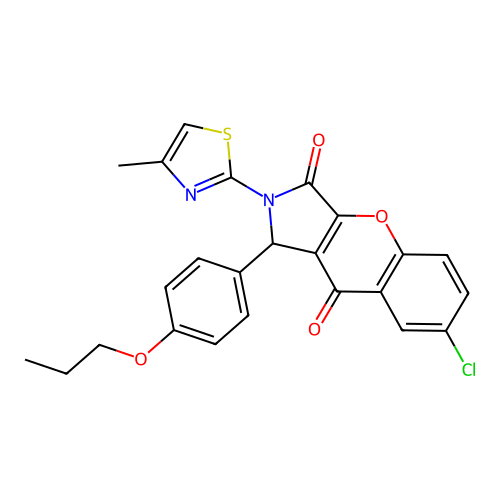 7-chloro-2-(4-methyl-1,3-thiazol-2-yl)-1-(4-propoxyphenyl)-1,2-dihydrochromeno[2,3-c]pyrrole-3,9-dione structure