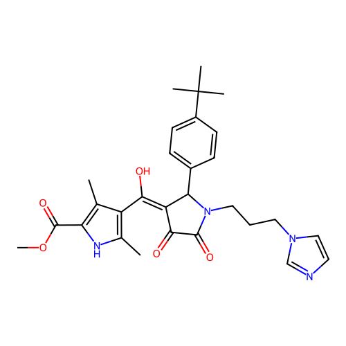 methyl 4-({2-[4-(tert-butyl)phenyl]-4-hydroxy-1-(3-imidazolylpropyl)-5-oxo(3-p yrrolin-3-yl)}carbonyl)-3,5-dimethylpyrrole-2-carboxylate structure