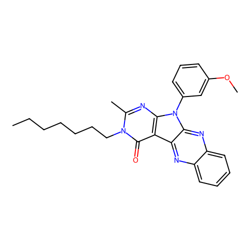 3-heptyl-11-(3-methoxyphenyl)-2-methyl-3,11-dihydro-4H-pyrimido[5',4':4,5]pyrrolo[2,3-b]quinoxalin-4-one structure