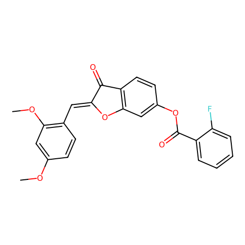 (Z)-2-(2,4-dimethoxybenzylidene)-3-oxo-2,3-dihydrobenzofuran-6-yl 2-fluorobenzoate structure