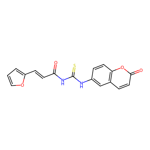 (2E)-3-(furan-2-yl)-N-[(2-oxo-2H-chromen-6-yl)carbamothioyl]prop-2-enamide structure