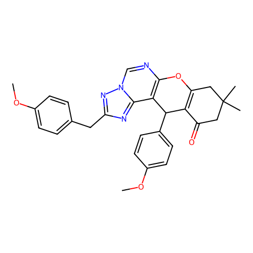 2-(4-methoxybenzyl)-12-(4-methoxyphenyl)-9,9-dimethyl-8,9,10,12-tetrahydro-11H-chromeno[3,2-e][1,2,4]triazolo[1,5-c]pyrimidin-11-one structure