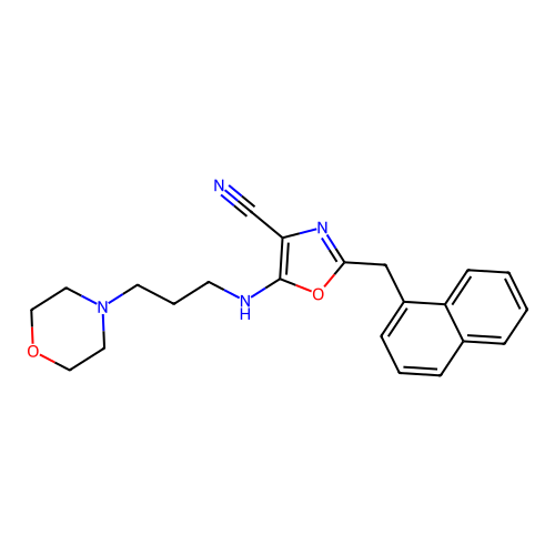 5-{[3-(morpholin-4-yl)propyl]amino}-2-(naphthalen-1-ylmethyl)-1,3-oxazole-4-carbonitrile structure