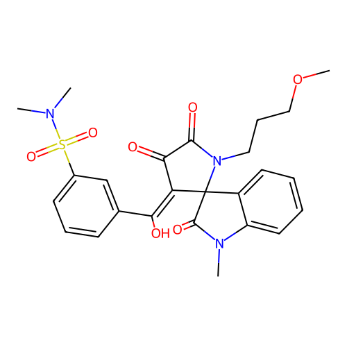 3-[(E)-hydroxy-[1'-(3-methoxypropyl)-1-methyl-2,4',5'-trioxospiro[indole-3,2'-pyrrolidine]-3'-ylidene]methyl]-N,N-dimethylbenzenesulfonamide structure