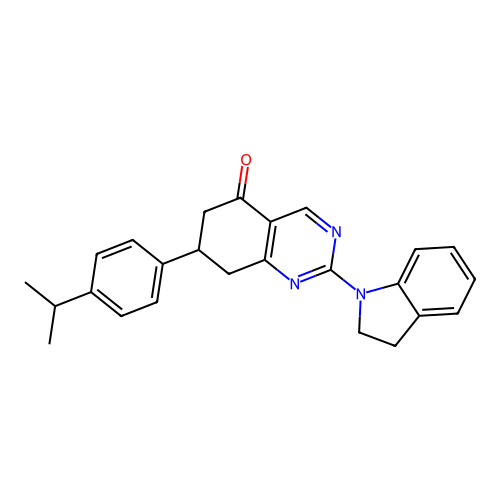 2-(2,3-dihydro-1H-indol-1-yl)-7-[4-(propan-2-yl)phenyl]-7,8-dihydroquinazolin-5(6H)-one structure