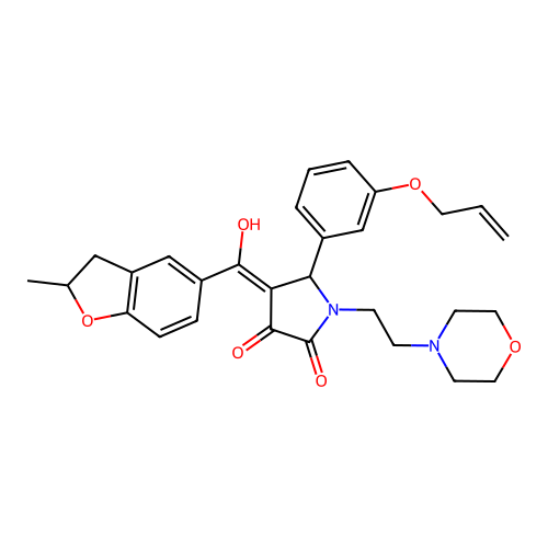 (4E)-4-[hydroxy-(2-methyl-2,3-dihydro-1-benzofuran-5-yl)methylidene]-1-(2-morpholin-4-ylethyl)-5-(3-prop-2-enoxyphenyl)pyrrolidine-2,3-dione structure