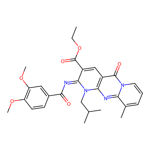 (Z)-ethyl 2-((3,4-dimethoxybenzoyl)imino)-1-isobutyl-10-methyl-5-oxo-2,5-dihydro-1H-dipyrido[1,2-a:2',3'-d]pyrimidine-3-carboxylate structure