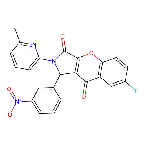 7-fluoro-2-(6-methylpyridin-2-yl)-1-(3-nitrophenyl)-1,2-dihydrochromeno[2,3-c]pyrrole-3,9-dione structure