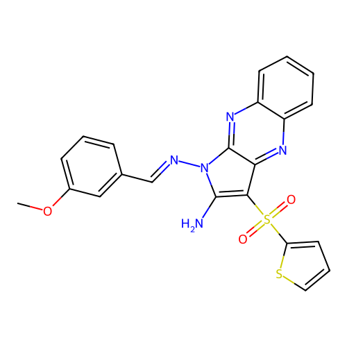 (E)-N1-(3-methoxybenzylidene)-3-(thiophen-2-ylsulfonyl)-1H-pyrrolo[2,3-b]quinoxaline-1,2-diamine structure