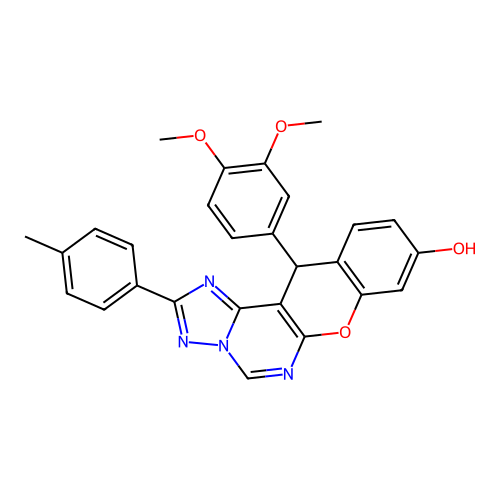 12-(3,4-dimethoxyphenyl)-2-(4-methylphenyl)-12H-chromeno[3,2-e][1,2,4]triazolo[1,5-c]pyrimidin-9-ol structure