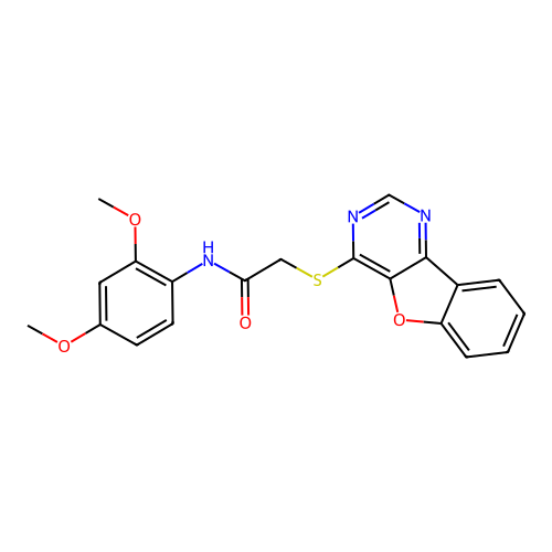 2-(benzofuro[3,2-d]pyrimidin-4-ylthio)-N-(2,4-dimethoxyphenyl)acetamide structure