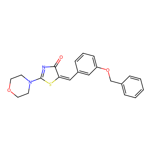 (5E)-5-[3-(benzyloxy)benzylidene]-2-(morpholin-4-yl)-1,3-thiazol-4(5H)-one structure