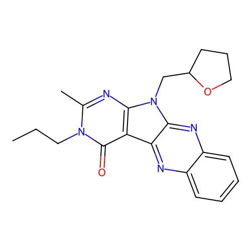 2-methyl-3-propyl-11-((tetrahydrofuran-2-yl)methyl)-3H-pyrimido[5',4':4,5]pyrrolo[2,3-b]quinoxalin-4(11H)-one structure