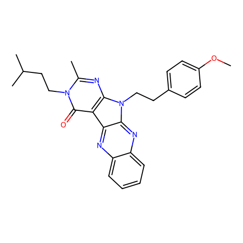 11-[2-(4-methoxyphenyl)ethyl]-2-methyl-3-(3-methylbutyl)-3,11-dihydro-4H-pyrimido[5',4':4,5]pyrrolo[2,3-b]quinoxalin-4-one structure