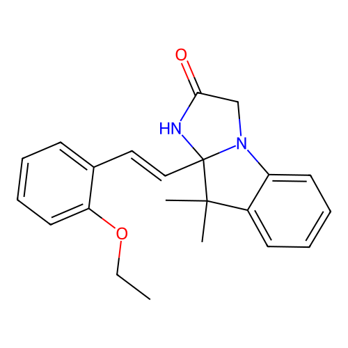 (E)-9a-(2-ethoxystyryl)-9,9-dimethyl-9,9a-dihydro-1H-imidazo[1,2-a]indol-2(3H)-one structure