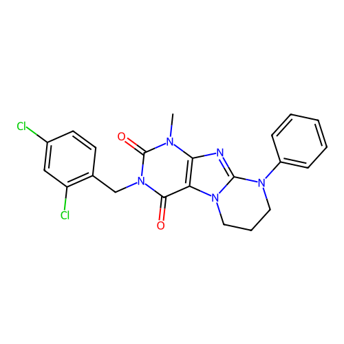 3-(2,4-dichlorobenzyl)-1-methyl-9-phenyl-6,7,8,9-tetrahydropyrimido[2,1-f]purine-2,4(1H,3H)-dione structure