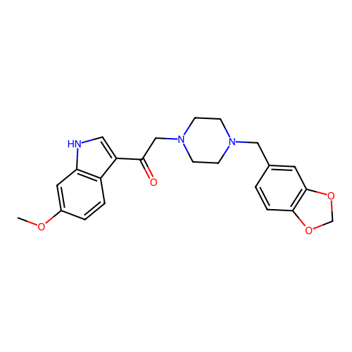 2-[4-(1,3-benzodioxol-5-ylmethyl)piperazin-1-yl]-1-(6-methoxy-1H-indol-3-yl)ethanone structure
