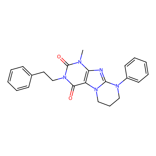 1-methyl-9-phenyl-3-(2-phenylethyl)-1H,2H,3H,4H,6H,7H,8H,9H-pyrimido[1,2-g]purine-2,4-dione structure