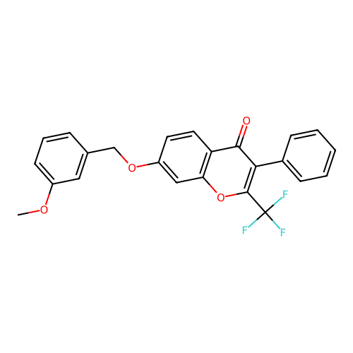 7-((3-methoxybenzyl)oxy)-3-phenyl-2-(trifluoromethyl)-4H-chromen-4-one structure