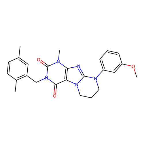 3-(2,5-dimethylbenzyl)-9-(3-methoxyphenyl)-1-methyl-6,7,8,9-tetrahydropyrimido[2,1-f]purine-2,4(1H,3H)-dione structure